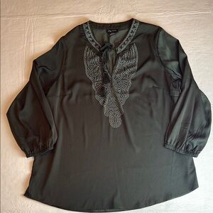 City Chic Dark Green Embellished Tie Front 3/4 Sleeve Blouse Size 14 NWT